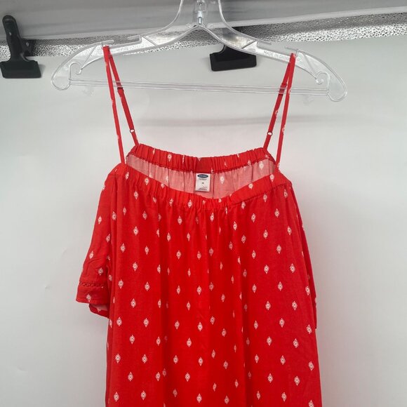 Old Navy Womens Cold Shoulder Top Orange/White Print Size Medium New - Picture 2 of 9